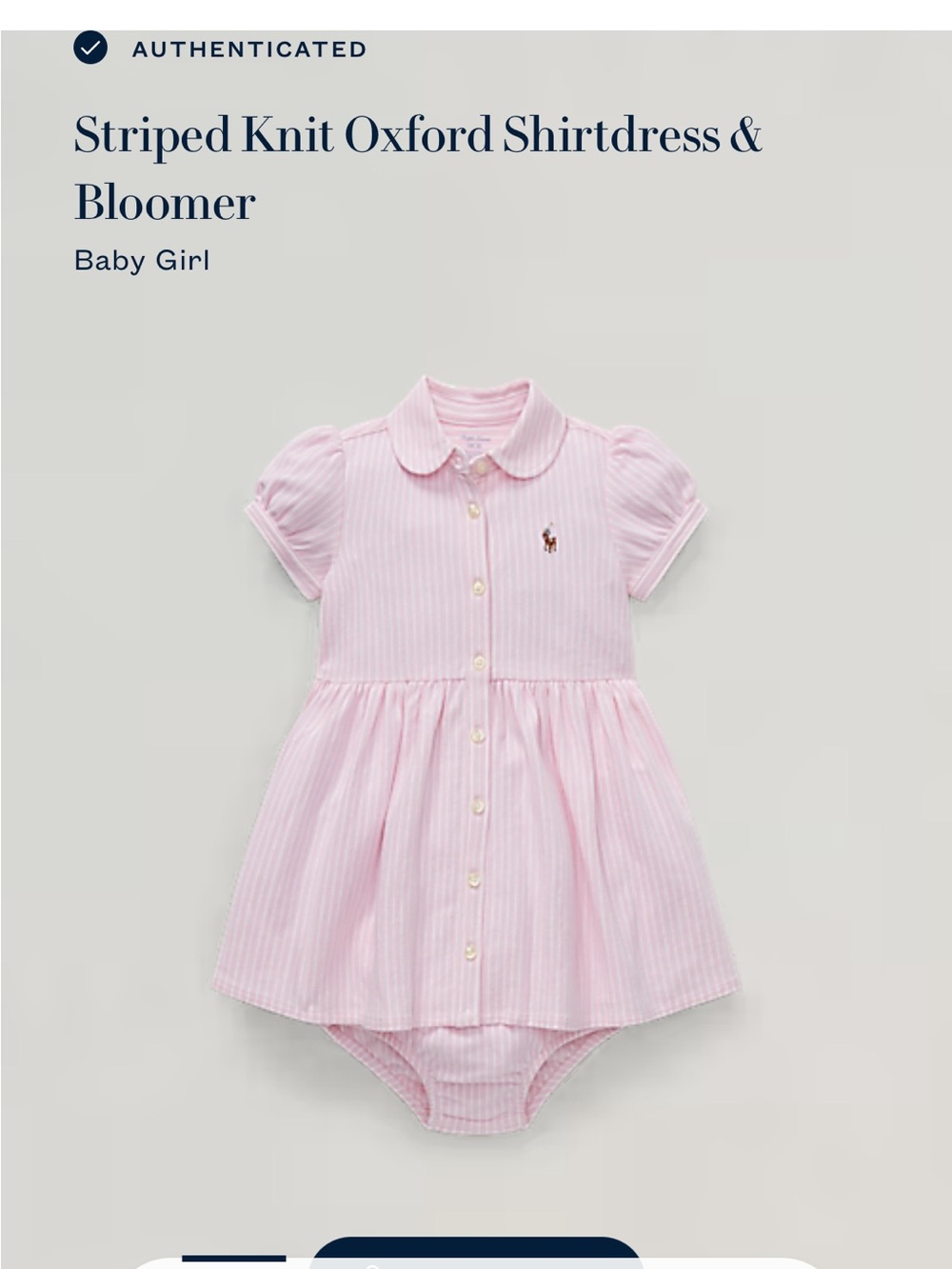 *Stained* Ralph Lauren Light Pink Striped Knit Oxford Dress with Bloomer